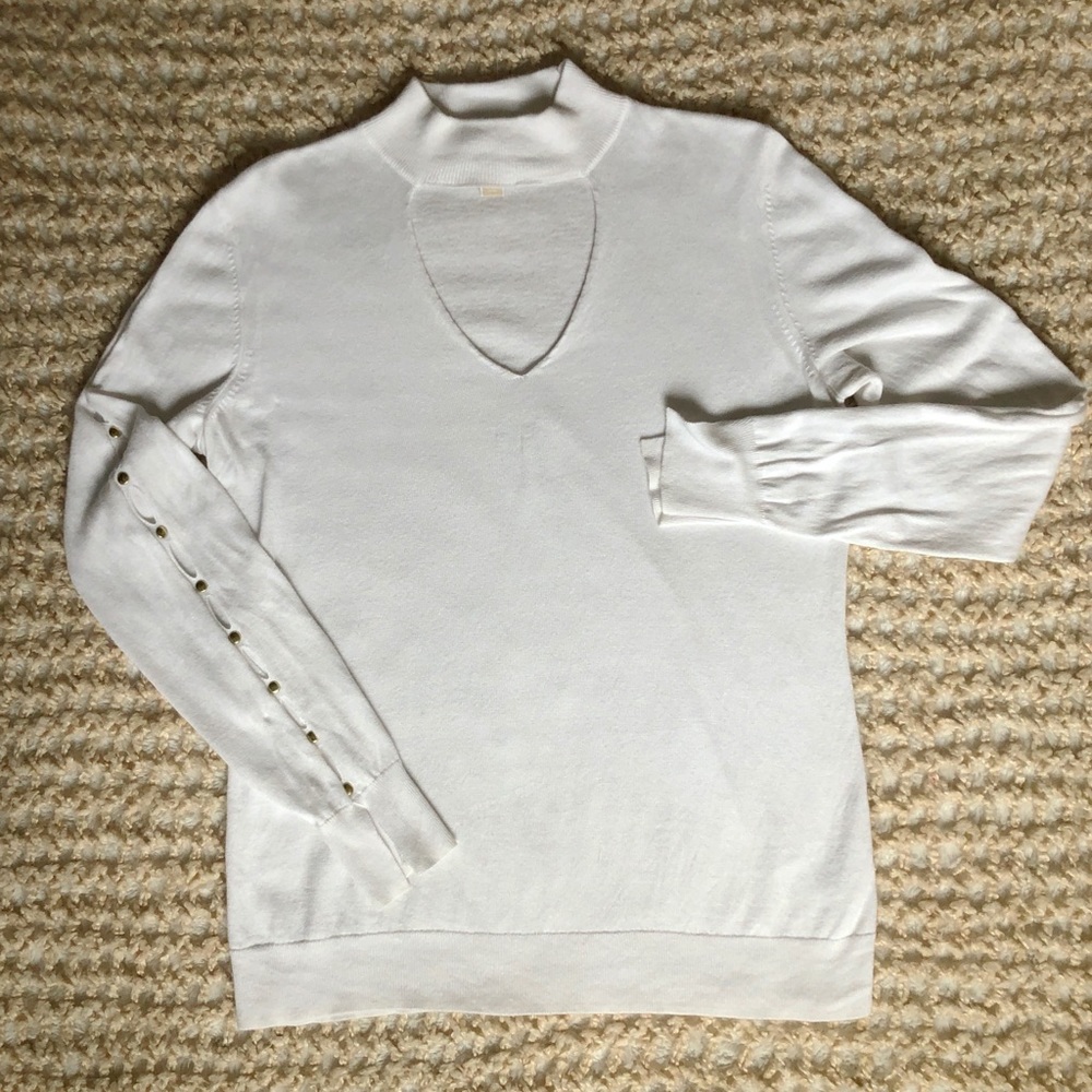 MICHAEL KORS | WHITE TURTLENECK CUTOUT SWEATER
